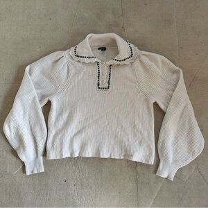 White Sweater with Black Trim
